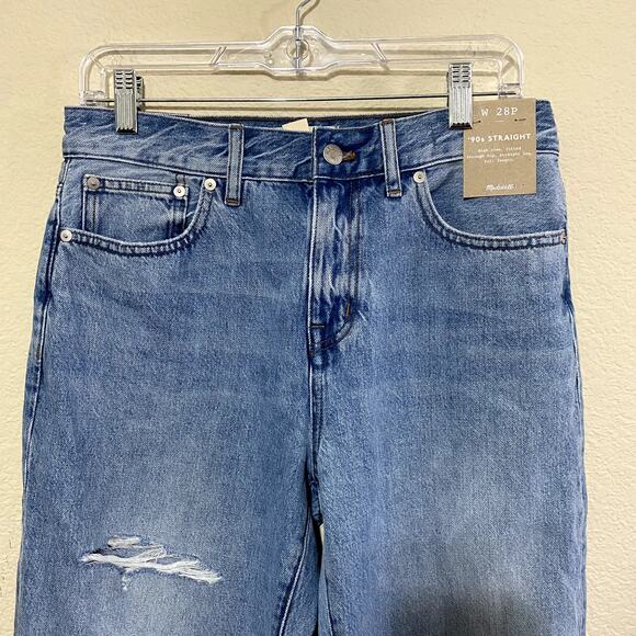 MADEWELL Women Jeans Size 28P Blue 90s Straight-Leg Ripped-Edition Raw-Hem NWT - Picture 3 of 12